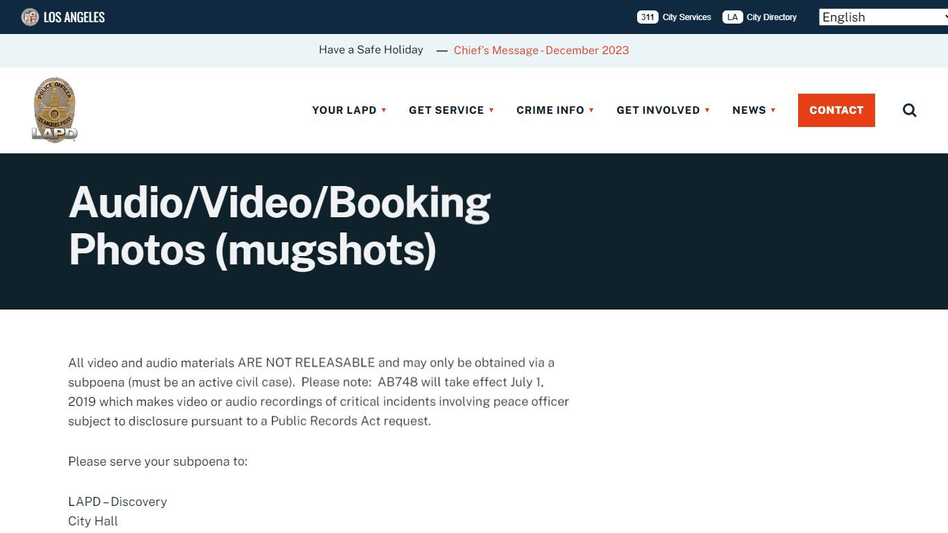 Audio/Video/Booking Photos (mugshots) - LAPD Online